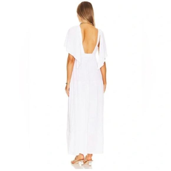 FREE PEOPLE BEACH Dress‎ Medium La La Maxi V-Neck Flutter Sleeves Flouncy Tiered - Picture 2 of 16